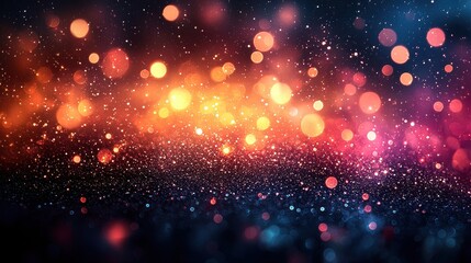 Poster - Vibrant bokeh background with glowing lights in shades of orange, pink, and blue at night, creating a magical atmosphere