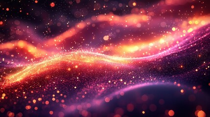 Poster - Colorful abstract waves of light and energy in shades of purple and orange swirling across a dark background at night