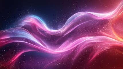 Poster - Colorful wave patterns with glowing effects in a dark space background suitable for digital art and design projects