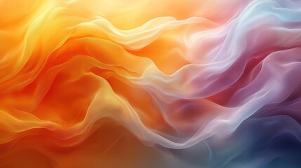 Poster - Abstract flowing waves of orange, pink, and blue colors blended together in a soft, ethereal pattern