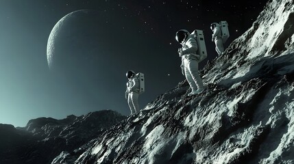 Wall Mural - Astronauts exploring an asteroid 3D rendering. 