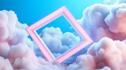 Aufkleber - Rendering of a futuristic abstract background with neon geometric shapes on a night sky. Rhombus frame with copy space.