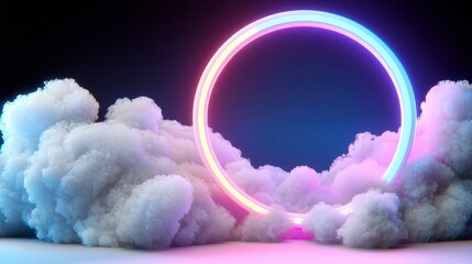 Aufkleber - A colorful neon ring glows in the dark sky inside a stormy cloud.