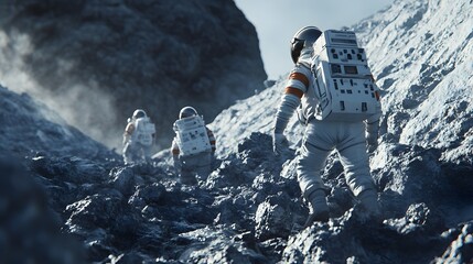 Wall Mural - Astronauts exploring an asteroid 3D rendering. 