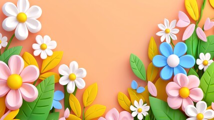 Poster - Colorful floral background with soft pastel colors. Four-color floral illustration with leaves. Abstract background or wallpaper in pink, orange, blue, peach.