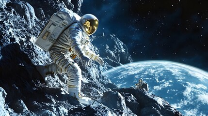 Wall Mural - Astronauts exploring an asteroid 3D rendering. 