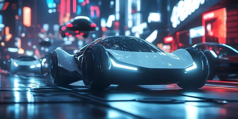 Poster - a dynamic cinematic scene depicting the rapid advancement of autonomous vehicles and transportation 