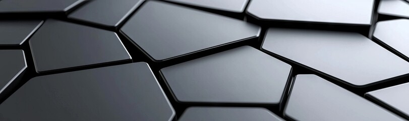 Poster - wide panorama polygonal wallpaper, 3d render, abstract black crystal background, faceted texture, ma