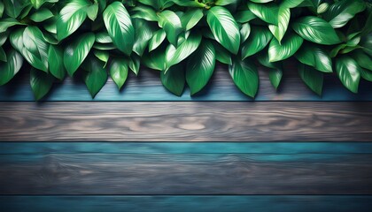 Wall Mural - Vibrant Green Foliage Against a Blue Backdrop with Ample Copy Space for Creative Text