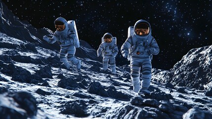 Wall Mural - Astronauts exploring an asteroid 3D rendering. 