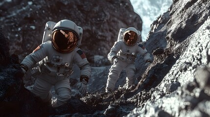 Wall Mural - Astronauts exploring an asteroid 3D rendering. 
