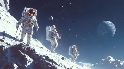 Wall Mural - Astronauts exploring an asteroid 3D rendering. 