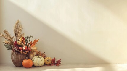 Canvas Print - Minimalist Thanksgiving scene with a single cornucopia