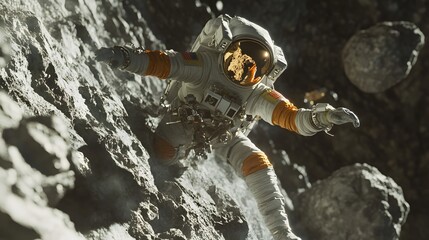 Wall Mural - Astronauts exploring an asteroid 3D rendering. 