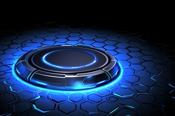 Poster - stylish blue wallpaper with colored circles and lines.