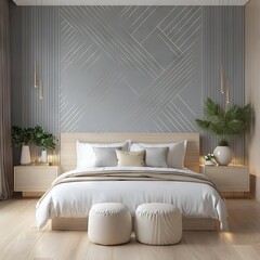Poster - A gray wallpaper texture with a geometric linear design based on metallic silver