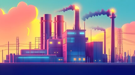 Poster - compact and cartoon style power plant with vibrant geometric shapes sleek machinery and whimsical ar