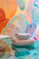 Poster - Peaceful spa treatment with a colorful abstract color backdrop.