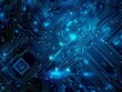 © Wake Up, Dreamer - A close-up of a glowing blue circuit board with intricate patterns and connections. The futuristic design highlights the complexity of digital technology, with bright lights illuminating the network.
