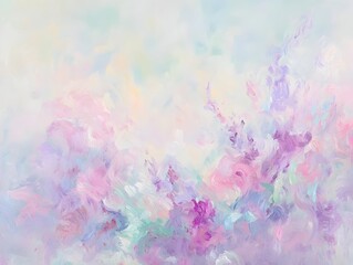 Poster - Vibrant pastel hued abstract painting with soft blended colors and gentle textures  Ethereal swirling shapes in shades of pink lavender