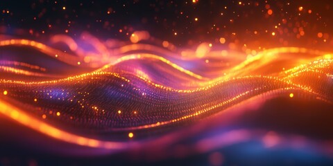 Poster - Modern Digital Abstract 3D Background with Glowing Neon Lines Representing Global Financial Interconnectedness