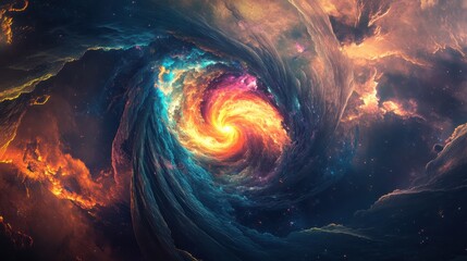Wall Mural - Cosmic Swirl of Fire and Ice in a Starry Sky
