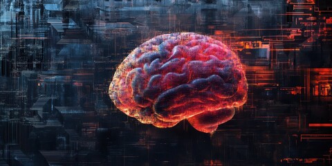 Poster - modern digital abstract 3d background with complex neural networks and brain scans symbolizing ai an