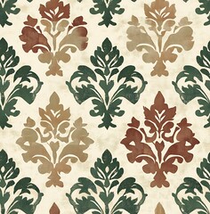 Wall Mural - Seamless pattern of damask fabric with an earthy color palette