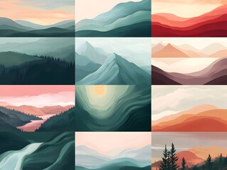 Poster - Captivating abstract landscape featuring dynamic geometric shapes muted color tones and impressionist style brushstrokes creating a serene and atmospheric visual experience