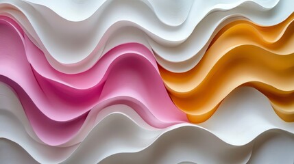 Poster - Layers of pink, white, and yellow paper form wavy patterns, creating a vibrant and textured backdrop. The design showcases fluidity and artistic expression through color and form