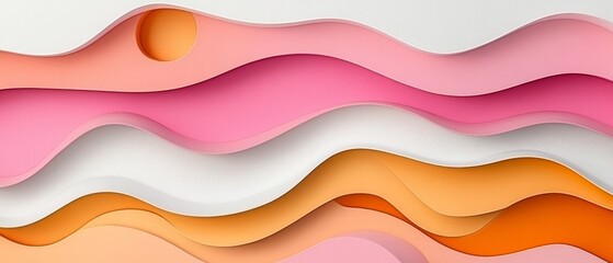 Poster - curved shapes in shades of pink, orange, and white create a dynamic composition, showcasing modern a