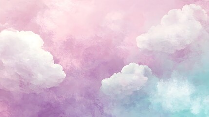 Poster - Soft pastel gradient backdrop with whimsical cloud like organic shapes in soothing dusty pink lavender and mint hues  Delicate ethereal textures create a serene impressionistic