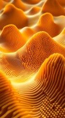 Poster - Textured hills in vibrant orange feature intricate patterns and waves, creating an abstract landscape that resembles sand dunes under warm light