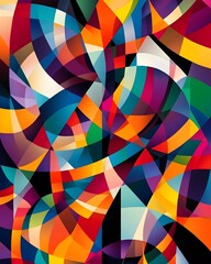 Poster - Vibrant abstract backdrop of overlapping geometric patterns and shapes visually captivating kaleidoscopic and prismatic in design  Ideal for digital creative and modern visual projects