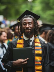 Poster - A proud graduate holds their diploma. AI.