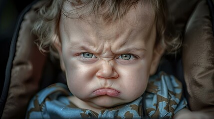 Wall Mural - A young child with a serious expression. AI.