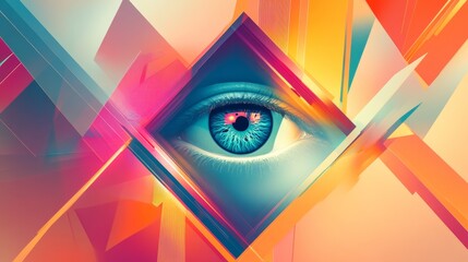 Poster - Colorful abstract composition featuring a blue eye within geometric shapes