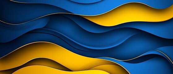Poster - wavy layers of blue and yellow create an abstract design that conveys a sense of motion and energy, 