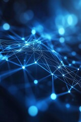 Poster - Intricate connections of glowing blue nodes form an abstract representation of digital networks, symbolizing technology and connectivity in a modern environment