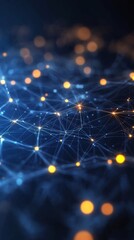 Poster - A vibrant array of glowing blue and orange lights showcases an abstract digital network, resembling a web of connections that sparkles in the dark background