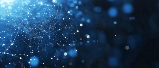 Poster - This visual representation showcases a dynamic network of glowing points and lines, symbolizing the interconnectedness of data in a high-tech environment