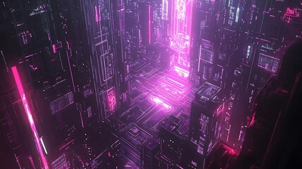Poster - A futuristic city with neon lights and glowing buildings.