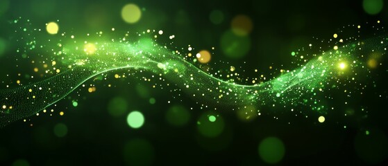 Poster - A captivating display of green abstract forms interspersed with glowing particles creates a mesmerizing visual effect, evoking a sense of tranquility and wonder