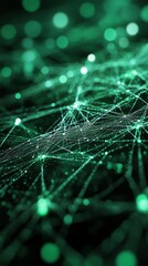 Poster - The visual features intricate green lines and glowing nodes forming a complex digital network against a dark background, conveying a sense of technology and connectivity