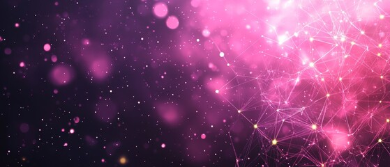 Poster - This abstract visual showcases a multitude of glowing particles and delicate lines in pink and purple hues, creating an ethereal atmosphere reminiscent of a cosmic scene