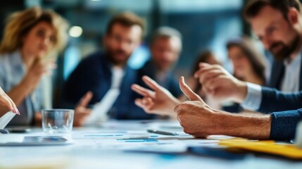 Poster - A group of professionals engaged in a collaborative discussion around a table.