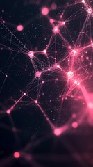 Poster - A vibrant display of interconnected pink nodes and lines illuminated against a dark background, symbolizing digital networks and data flow in technology