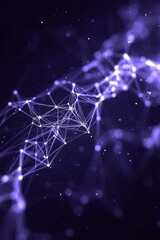 Poster - Complex network of glowing nodes and connecting lines illuminates in deep purple, symbolizing data exchange and digital interactions in technology