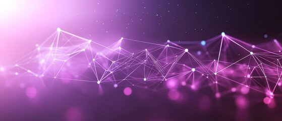 Poster - This artwork illustrates an abstract network of connected nodes and lines in shades of purple, showcasing themes of digital technology and connectivity in a visually striking manner