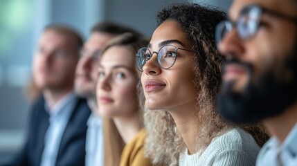 Poster - A diverse group of individuals attentively listening during a presentation or discussion.